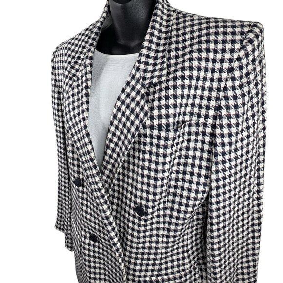 VTG USA 80s Checkered David Brooks Blazer 4 Button Front Navy White Women’s 14 - Picture 3 of 14